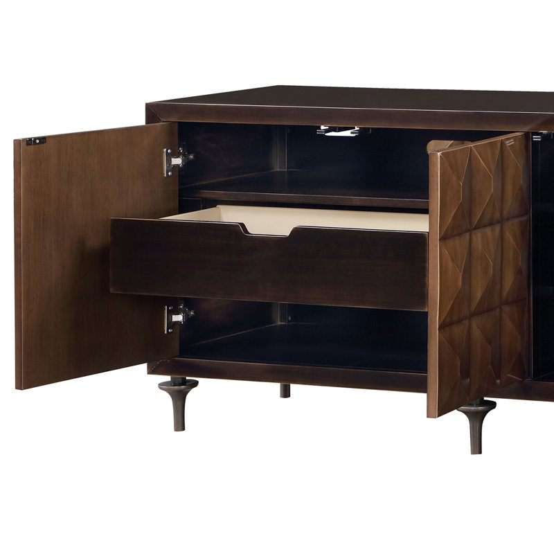 Maffa 88"L Rectangular Console Cabinet in Forged Bronze and Espresso