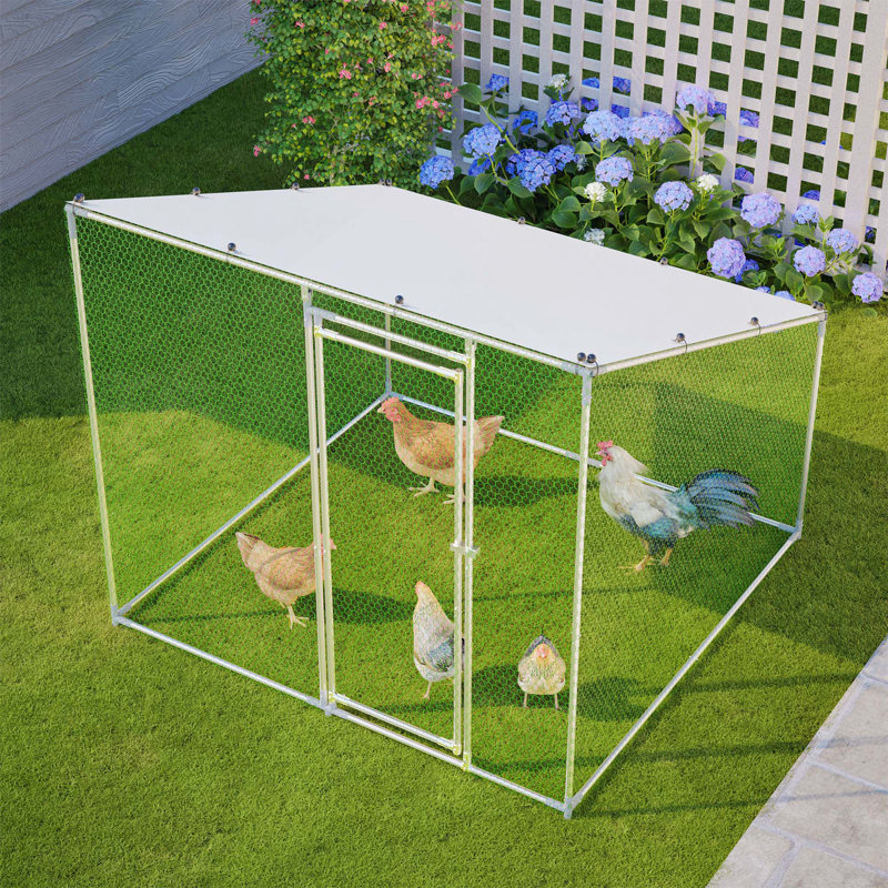 Poulailler en métal avec toit incliné et couverture UV imperméable - cage à volaille d'extérieur robuste
