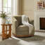 Fauteuil pivotant rembourré Solay avec base en bois, vert mousse-1687135134