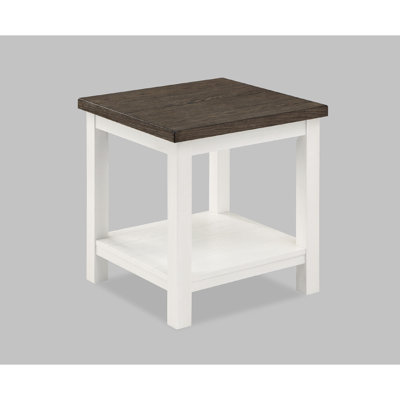 Table de bout moderne carrée en bois avec finition brune et blanche, pour le salon, table contemporaine enchanteresse forte, matériau en bois, pièce élégante