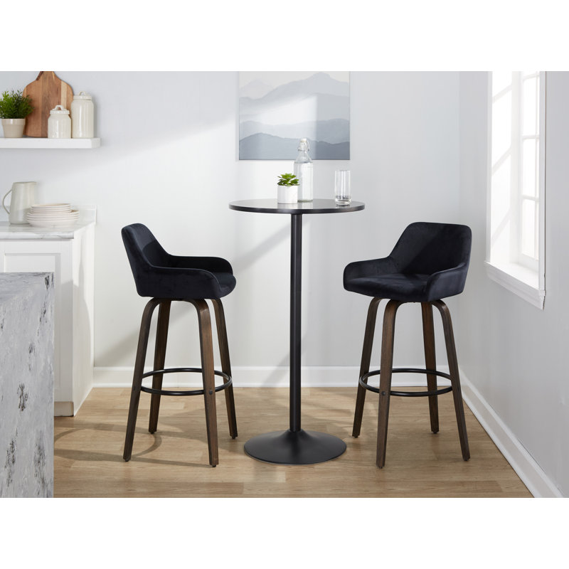 Cassiopeia Fixed-Height Fabric Upholstered Bar & Counter Stool with Bent Wood Legs, Bar Stool (30" Seat Height), Brown, Black