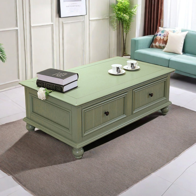 Table basse en bois massif en frêne avec vert rétro, H 17,95 po x L 47,24 po x l 27,55 po