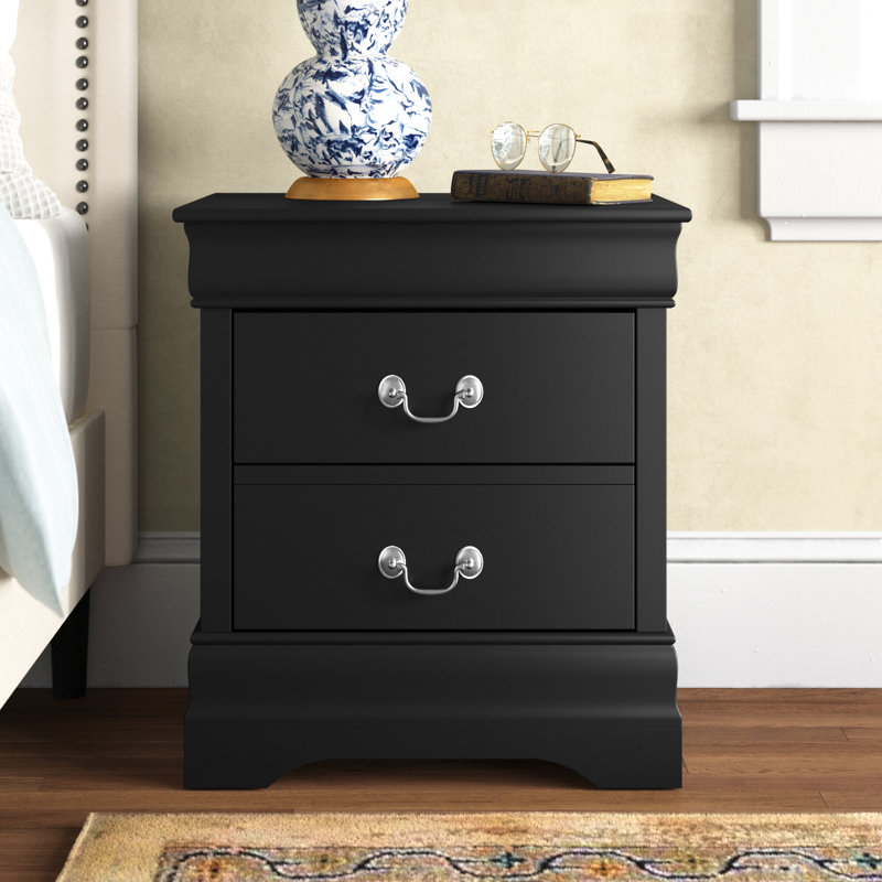 Aliauna 24'' Tall 2 Drawer Nightstand, Black