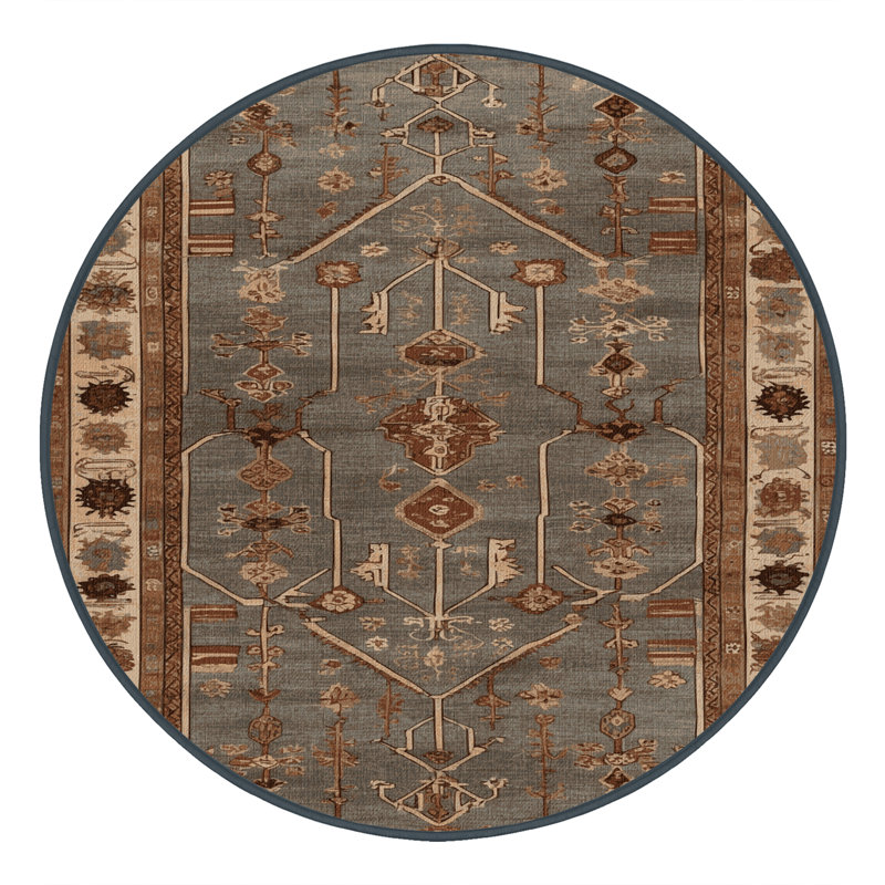 Tapis brun turc lavable à la machine, Rond 4 pi
