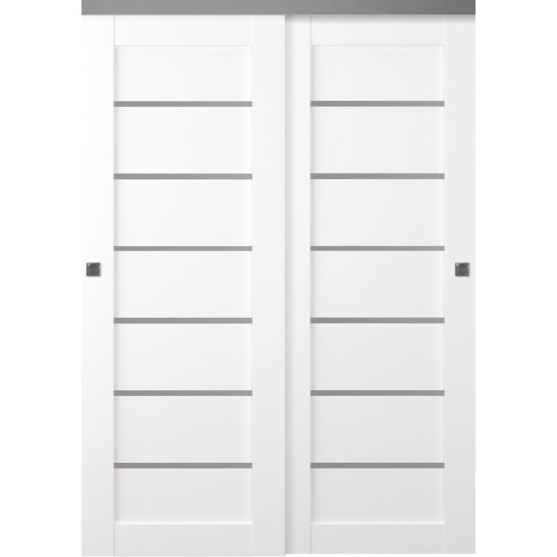 Porte coulissante en bois et verre Alba, 64 po x 80 po, Blanc