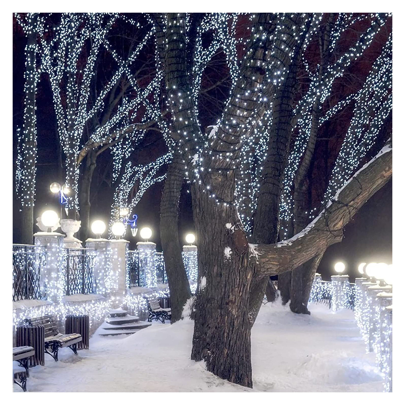 Outdoor LED String Lights with Modes, Cool White, 787"