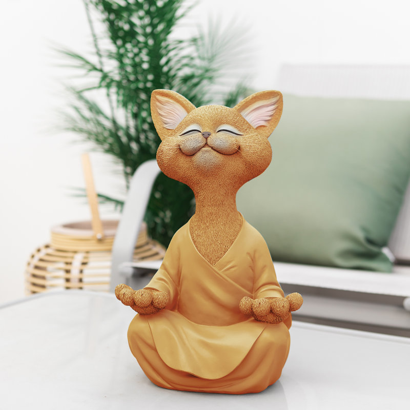 Statue de jardin joyeux chat bouddha, Orangé