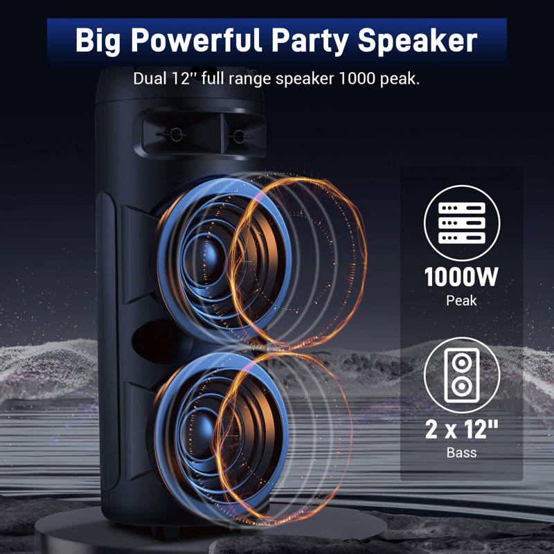 4500W Dual 12" Wireless Party Bluetooth Speaker With Microphone Remote Portable Speaker  FM  LED Karaoke   USB TF AUX TWS