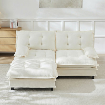 77" L Shaped Modern Sofa Modular Sectional Cloud Couch with Ottoman, 2-Seat Chenille Deep Seat Sofa with Comfy Lattice Decored Seat Cushion, for Living Room, Bedroom and Apartment