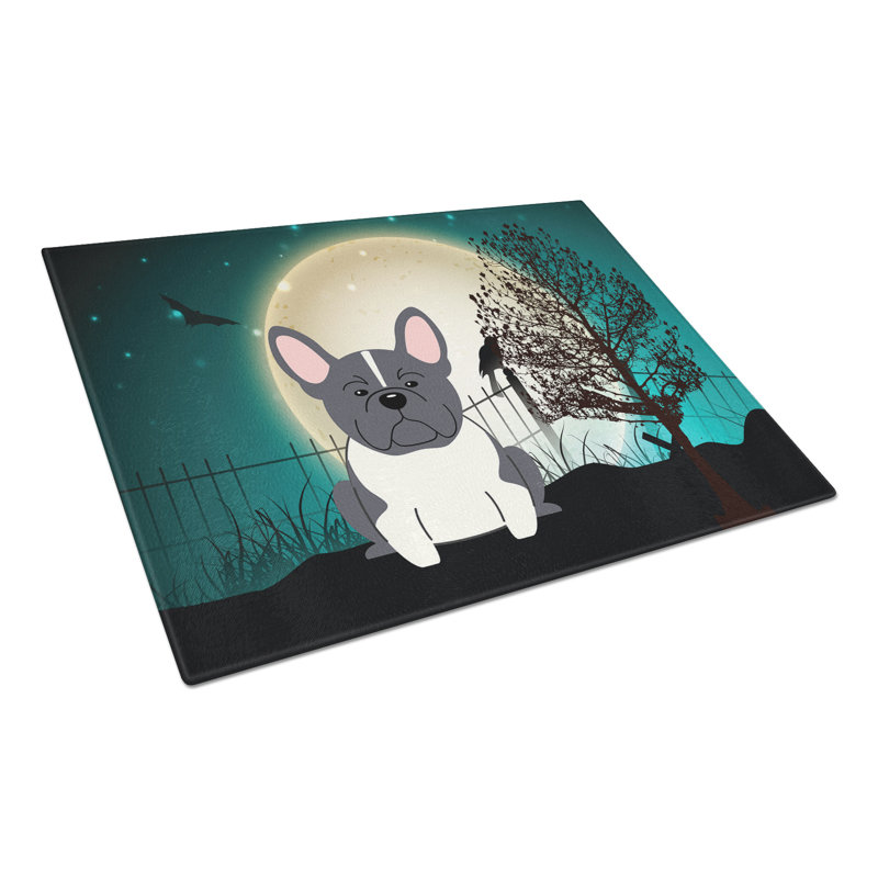 Planche à découper french bouledogue en verre caroline Scary Halloween, Noir / Blanc