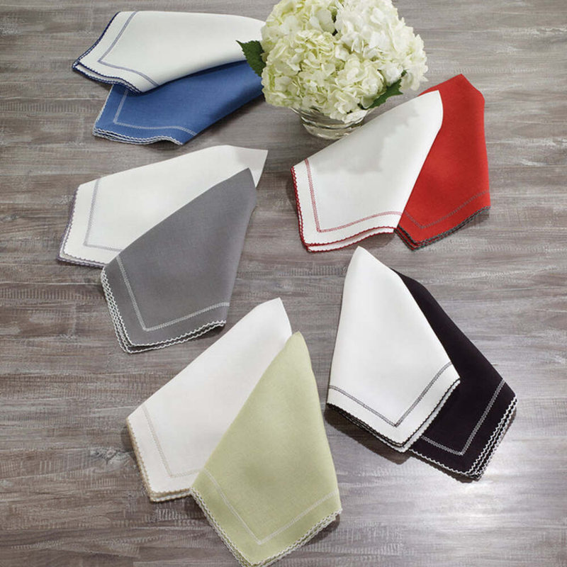 Picot Linen Chevron Square Napkin, White/Navy