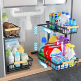 Under Sink Organizers And Storage, 2 Tier Pull Out Under Cabinet Organizer Drawer Shelf, 2 Pack Large Metal Adjustable Slide Out Drawers Shelves For Kitchen Bathroom.