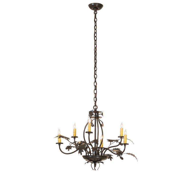 28" Wide Oak Leaf & Acorn 6 Light Chandelier