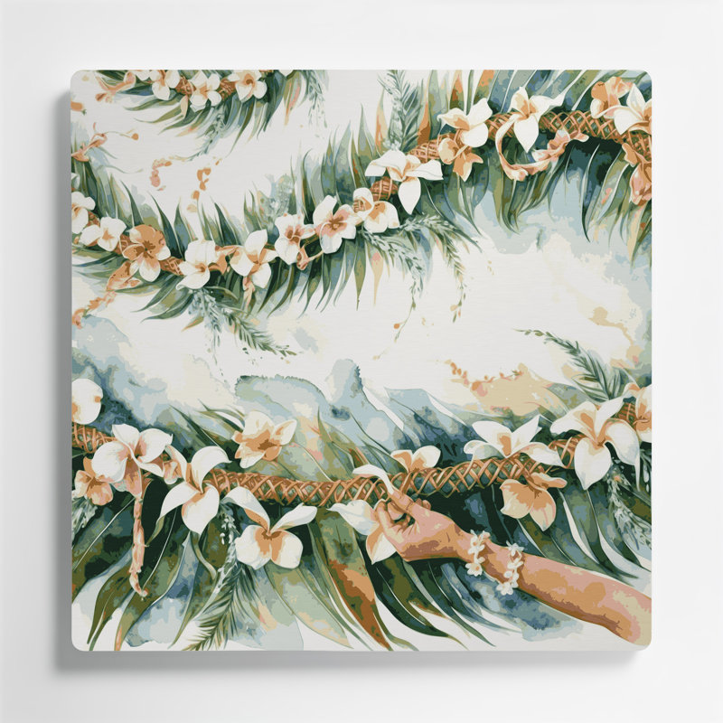 Hawaiian Lei Weaving White, art mural en métal