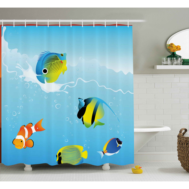 Rideau de douche tropical fish simple, H 69 po x l 70 po