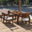 Ensemble de table de salle à manger 6 pièces pour ensemble de mobilier d'extérieur avec trou pour parasol | Chaises et banc avec coussins amovibles (moka et beige) |  Table rectangulaire 71 po | Cour, jardin, bord de piscine-1428494029