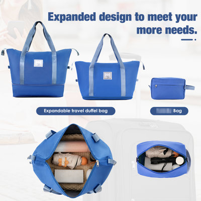 Valise extensible légère 3 pièces avec sac de voyage, bleu marine, fermeture à glissière, roulettes pivotantes pour la mobilité