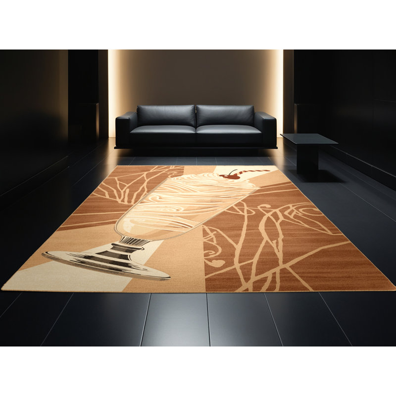 Machine Washable Elkton Milkshake Vintage Vintage Look Rug in Brown – LightBrown Binding, 7x9