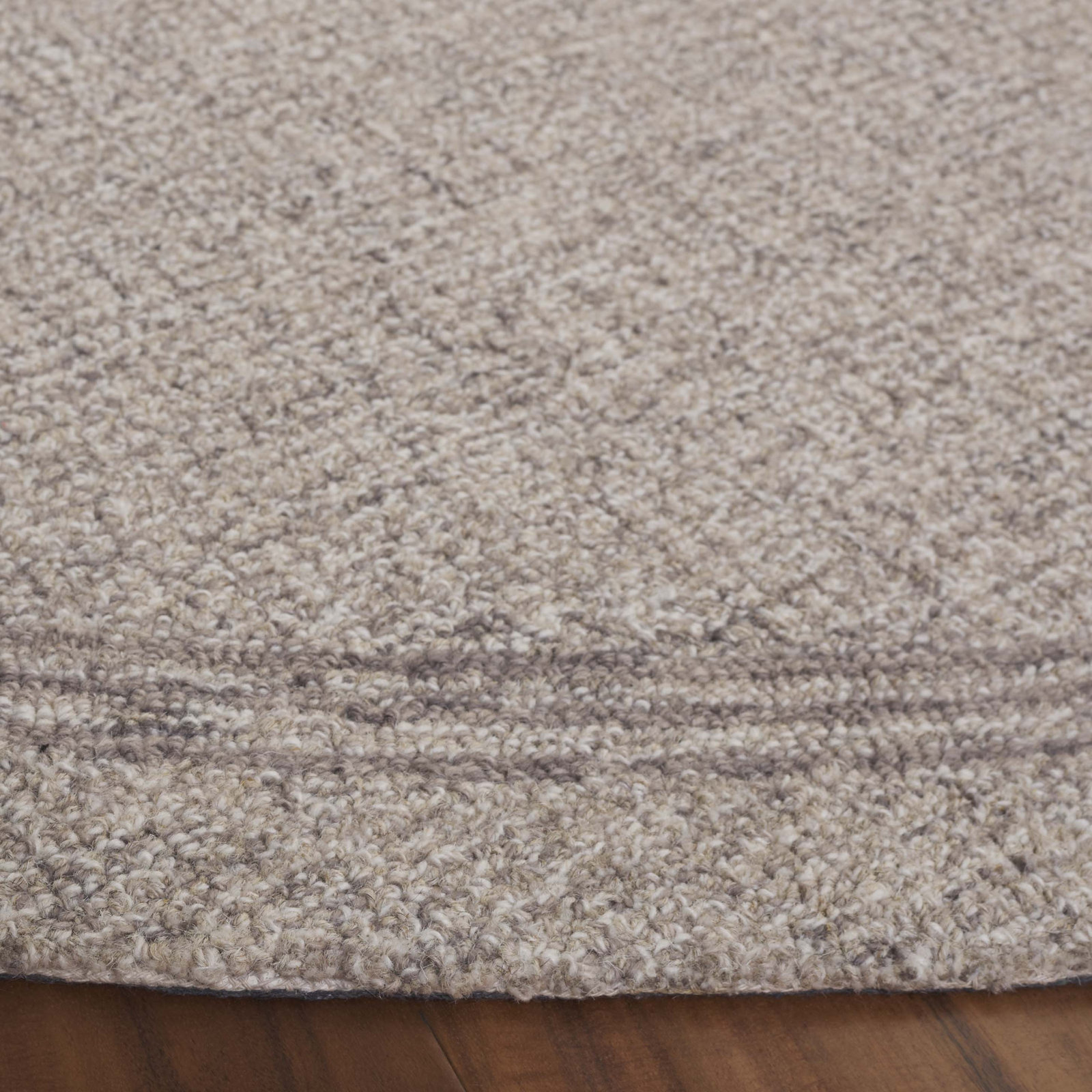 Gray Beige Hand-Tufted Wool Rug, Round 6'