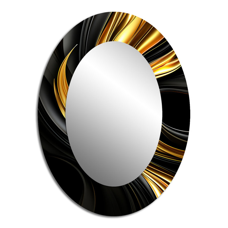 Abstract Liquid Gold And Black Swirl - Gold Oval Wall Mirror Decor, 40" x 30"