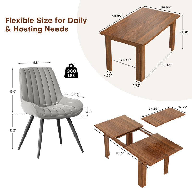 Ensemble de table de salle à manger rectangulaire extensible 7 pièces avec 6 chaises rembourrées Fecteau Modern Farmhouse