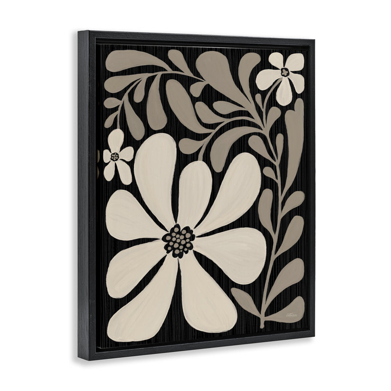 Cadre flottant crème Modern Florals, design par Cat Thurman Designs, Cadre flottant noir de jais, H 21 po x l 17 po