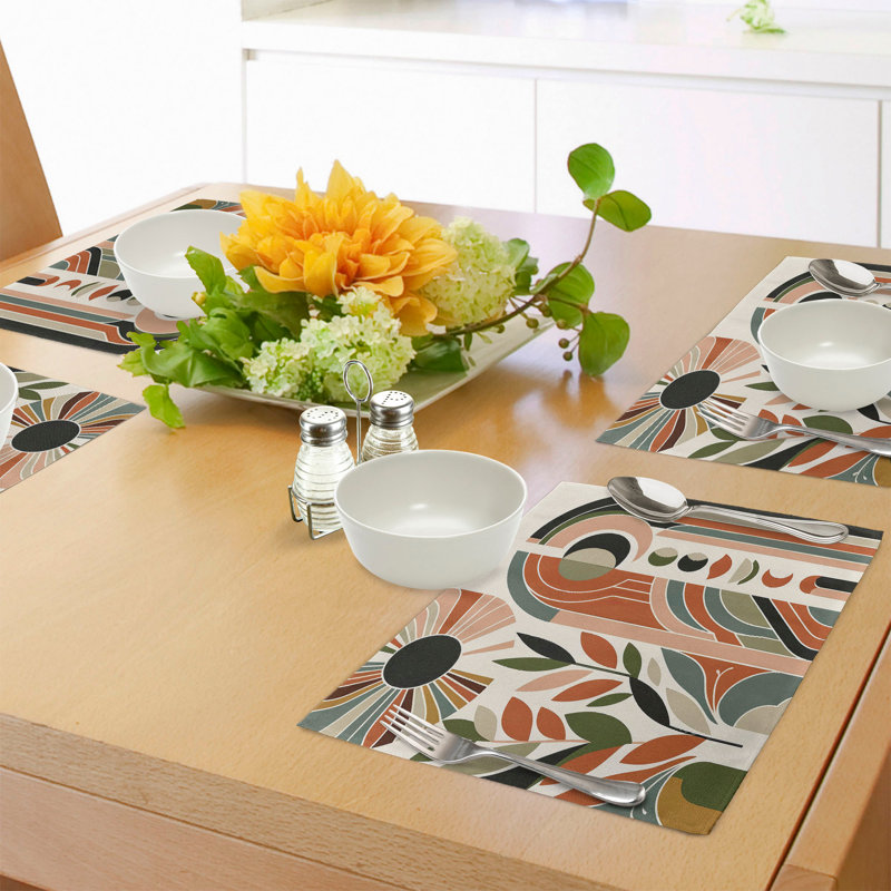 Beige Green and Burnt Orange Polyester Boho Placemats Set of 4