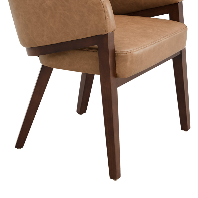 Chaise d'appoint moderne en cuir avec pieds en bois, Copley Camel