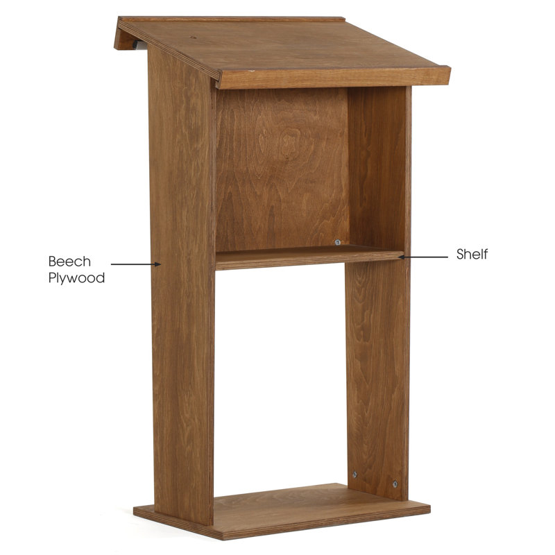 Dark Wood 45" Plywood Floor-Standing Podium with Shelf and Microphone Slot