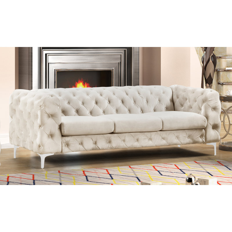 Graford Upholstered 85.5'' Sofa, Beige Velvet