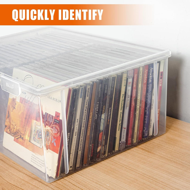 Boîte de rangement pour CD, range-CD empilable en plastique transparent