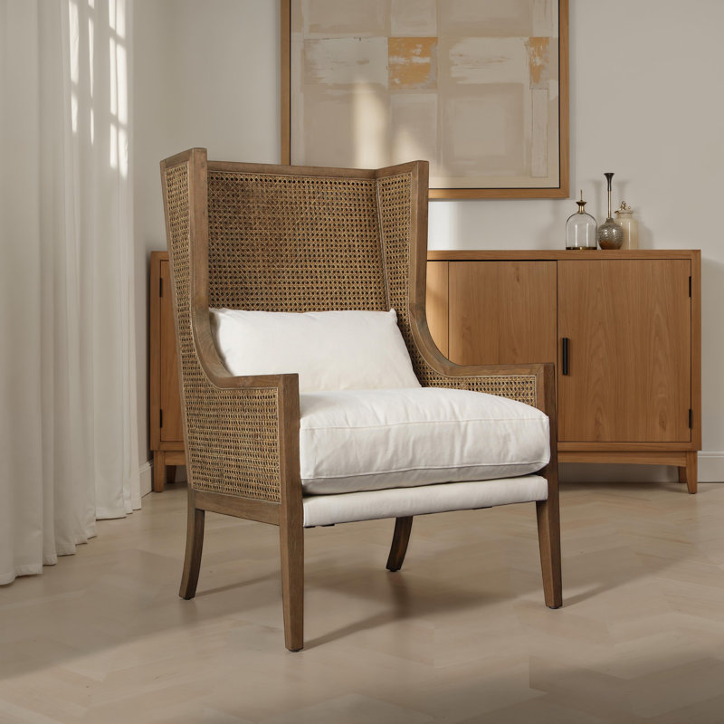 Mack Oak and Rattan Upholstered Occasional Chair