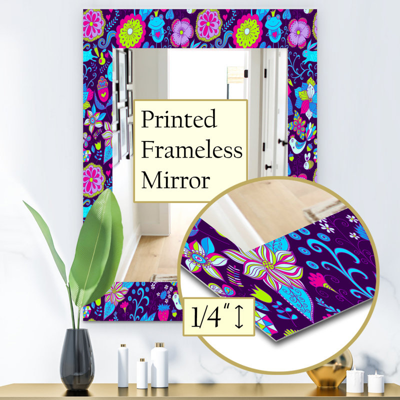 Miroir mural doodle à motif style mid-century à texture florale romantique, H 24 po x l 32 po