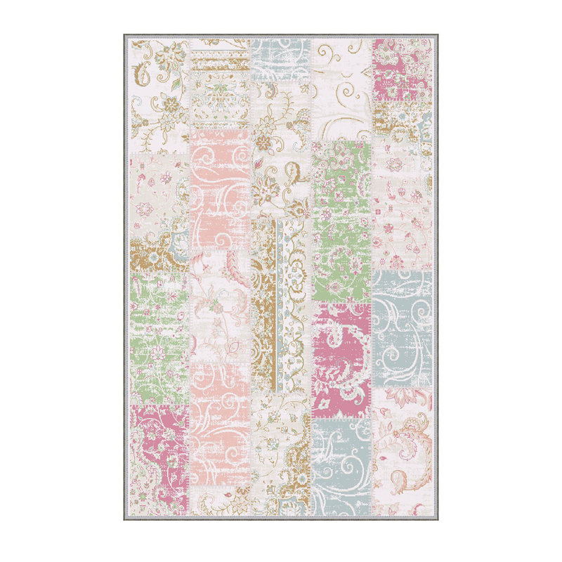 Tapis rose / vert / bleu en polyester fabriqué à la machine Margret, Rectangle 3 pi 3 po x 4 pi 11 po