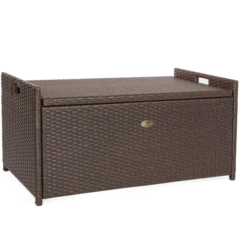 Brown Wicker 60 Gallon Outdoor Deck Box with Cushion