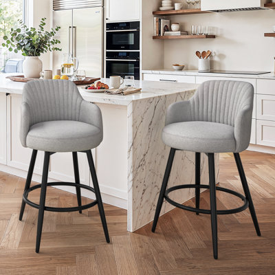 Kepler Swivel 26"H Upholstered Counter Stool with Metal Legs, Tufted Design (Set of 2)