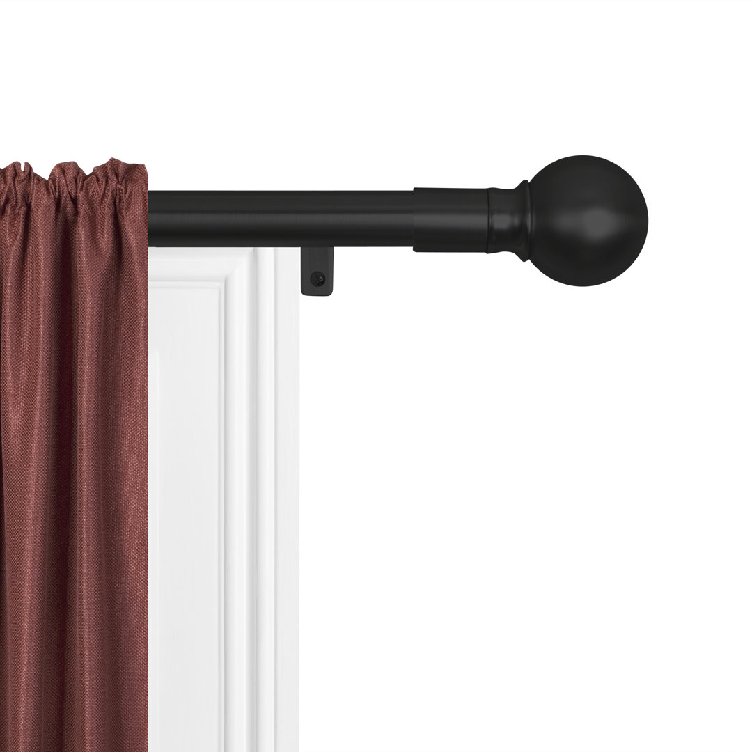 Ardith No Measuring Easy Install Adjustable Single Curtain Rod With Ball Finials, Black Canora Grey 