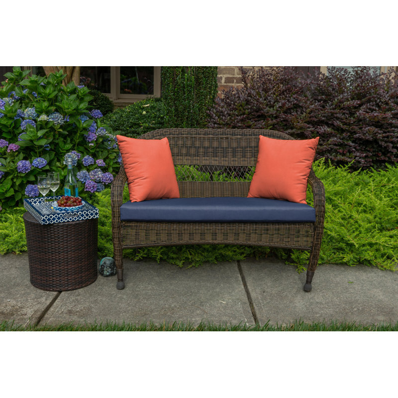 Casual Cushion Solid Sunbrella® Fabric 1-Piece Indoor/Outdoor Wicker Bench Cushion, Canvas Navy Sunbrella®