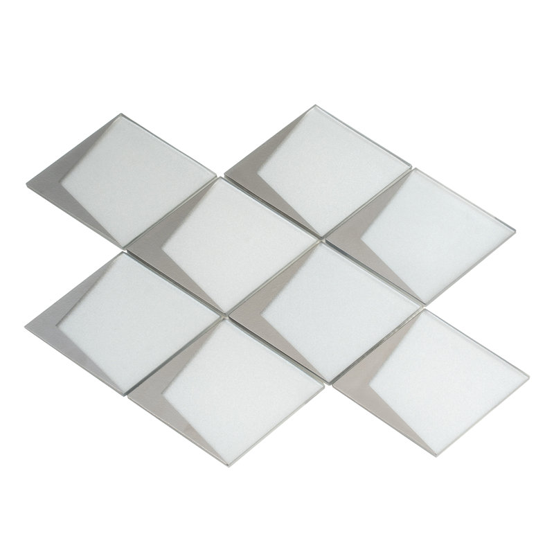 Solace 12x9 White Metallic Silver Glass Mosaic Diamond Wall Tile (3.91 sq ft/case) - 5 Pack, White/Silver