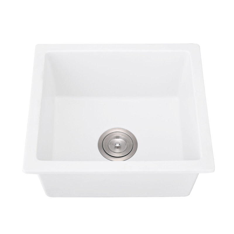 Évier de bar en quartz 18 po x 16 po - L'insonorisation et le matériau sont livrés avec une grille inférieure et un ensemble de crépine. L 18 po x l 16 po.