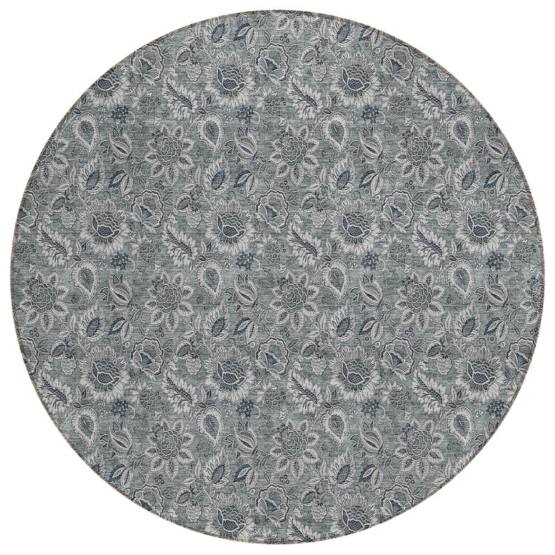 Flitwick Washable Floral Indoor / Outdoor Rug, Round 8'