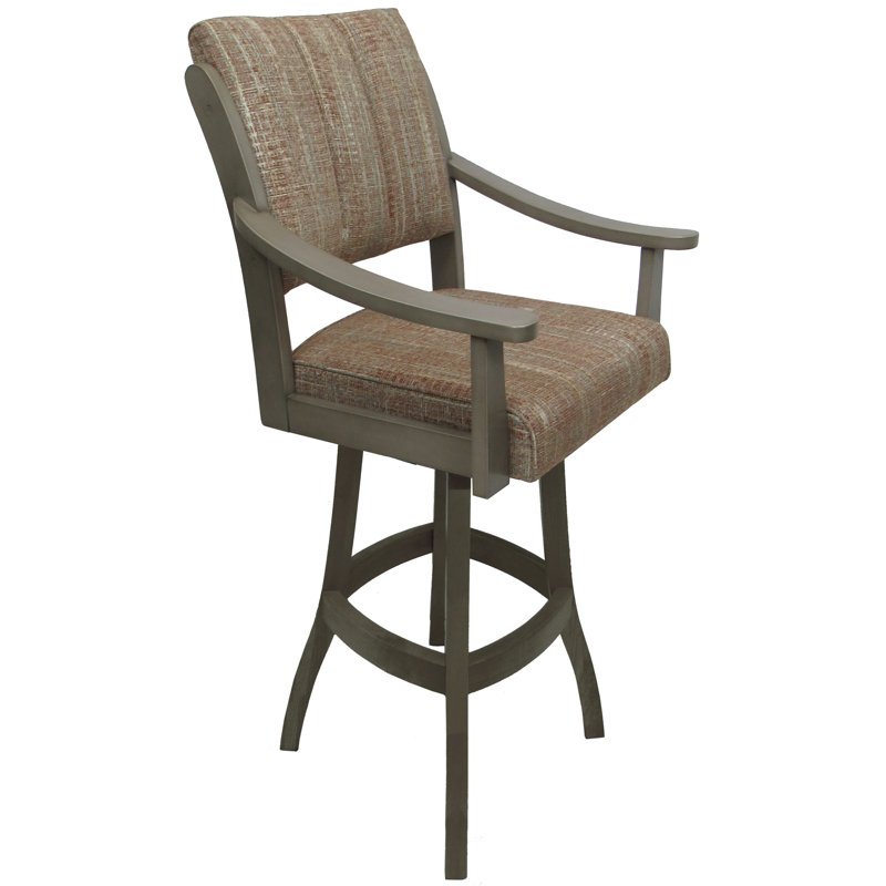 Bellamy Extra Tall Swivel Wood Stool, Asian Gray Seat/Watusi Madder Frame, Bar Stool (34” Seat Height)