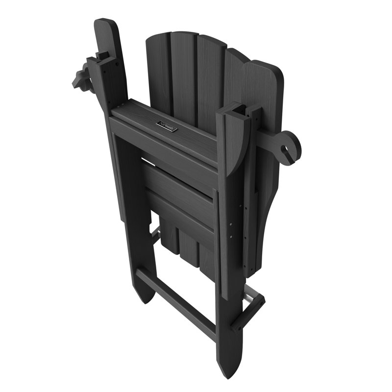 Set of 4 HDPE Outdoor Adirondack Chair Wood Texture Folding Firepit Chair  With  Cup Holder, Black