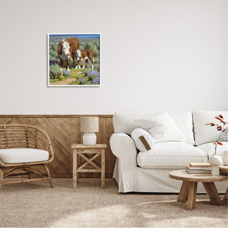 Cattle In Lush Countryside Pasture by Jimmy Dyer - Floater Frame Painting on Wood, 24" H x 24" W x 1.5" D