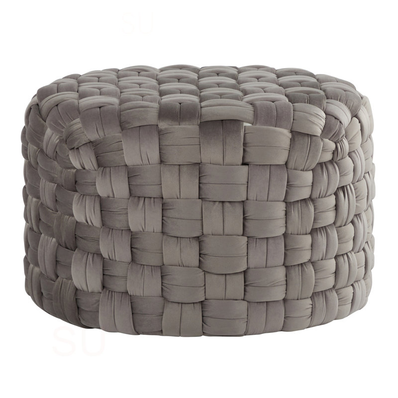 Velvet Pouf, Dark Gray Velvet
