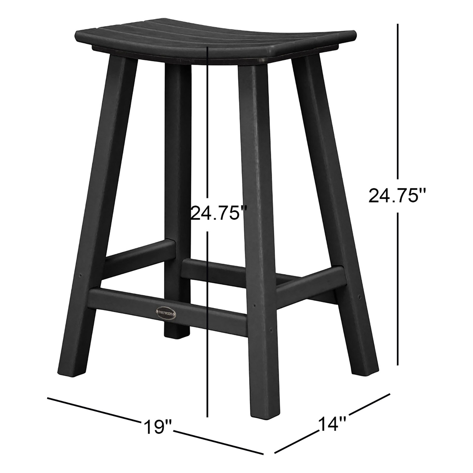 POLYWOOD Traditional Garden Patio Bar Stool, Black, 24.75" H
