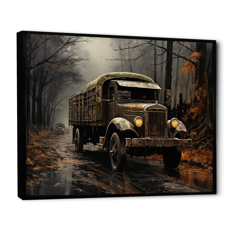 Camion de livraison brun années 30, H 12 po x l 20 po x P 1 po, Cadre flottant noir