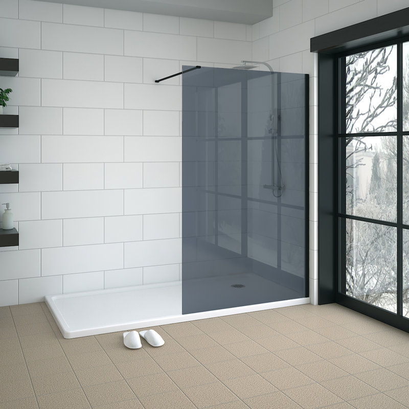 1950mm H Semi-Frameless Wet Room Walk In Shower Screens Grey Glass, 120.5cm W