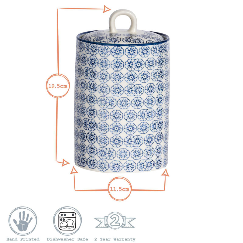 Nicola Spring Hand-Printed Kitchen Canisters - 1 Litre - Navy - Pack of 3