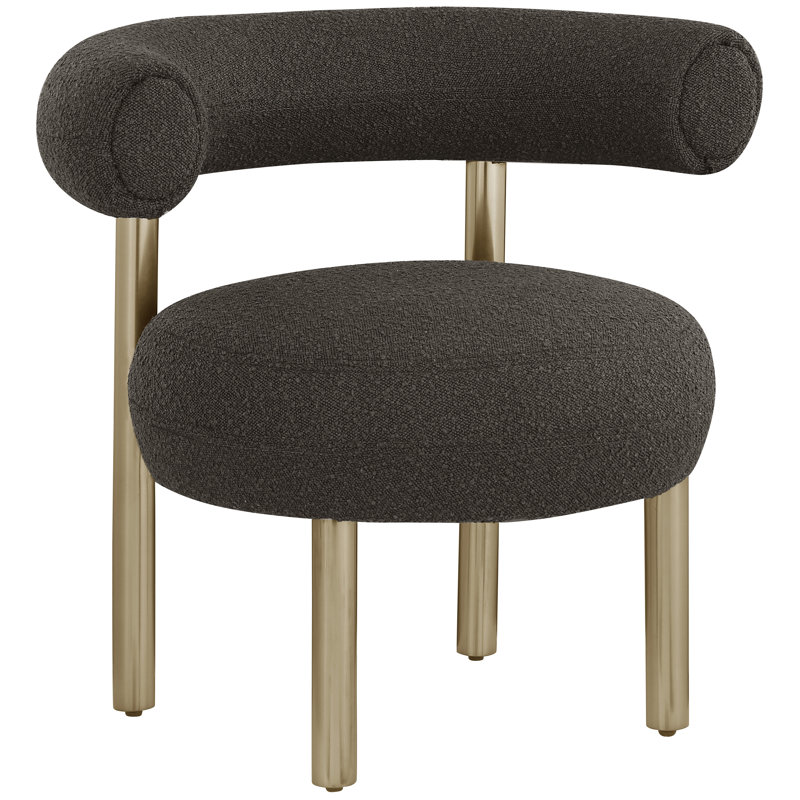 Bordeaux Boucle Fabric Accent Chair, Brass, Brown Boucle Fabric